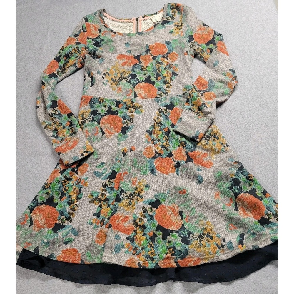 Saturday Sunday‎ Anthropologie Floral Knit Dress Navy Swiss Dot Hem Grey Small